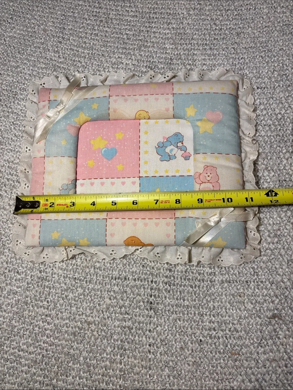 Vintage 1980’s Care Bears Padded Photo Frame Patchwork Pastel Lace Trim Cottage